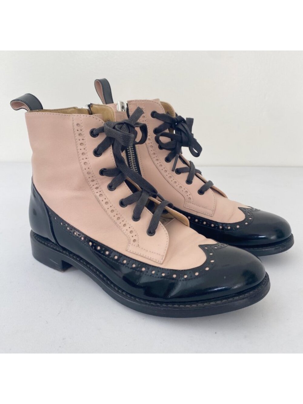 Office of Angela Scott Wingtip Boots Shoes Black